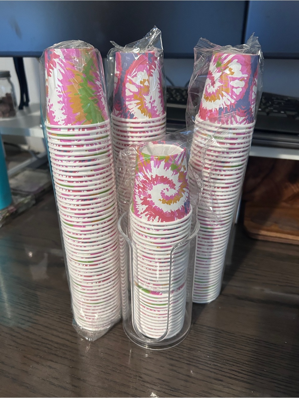Mouthwash / Water Cups - Pink Tie-Dye Spiral Design
